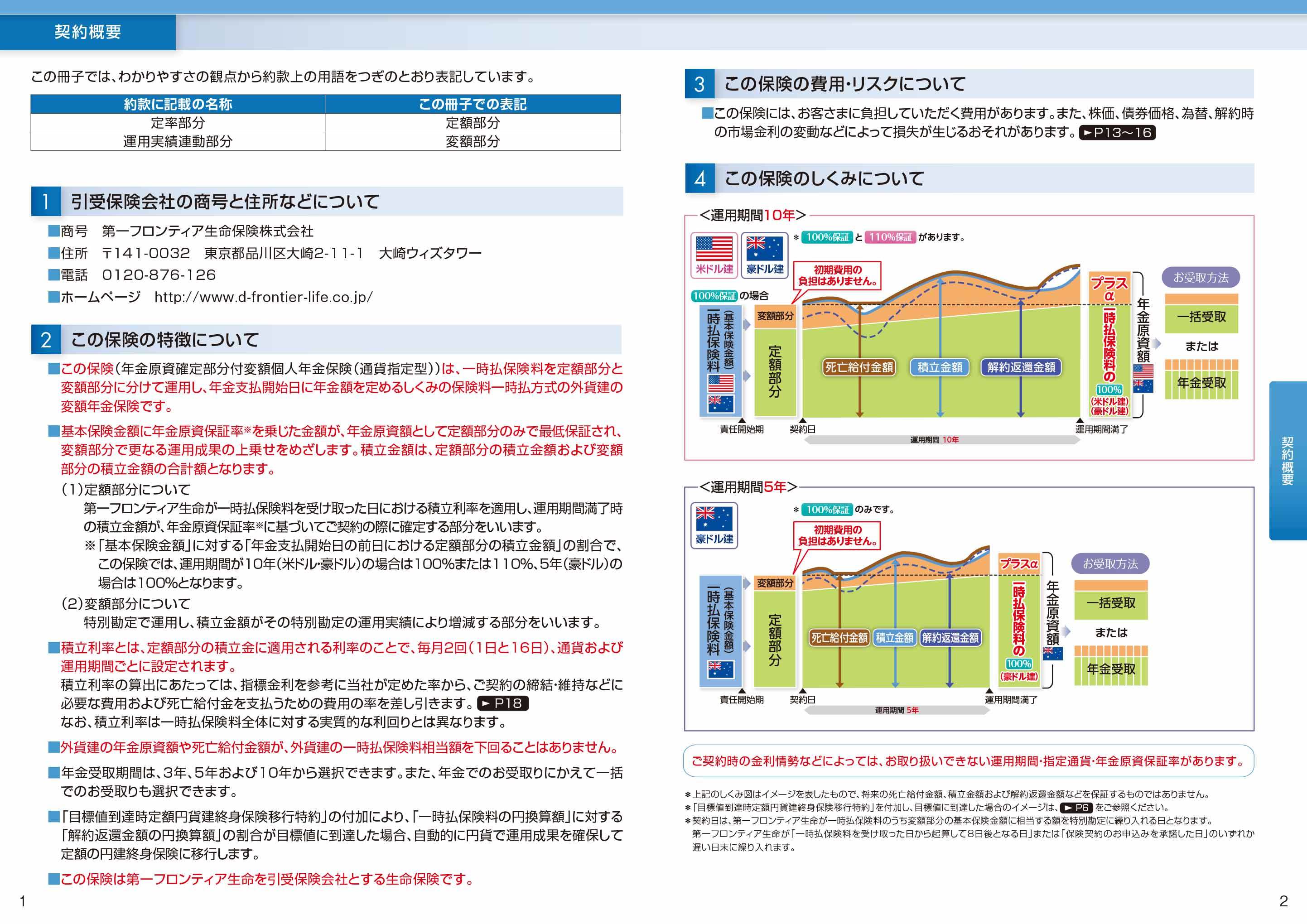 第一フロンティア投資型年金（外貨建・ターゲット型） 年金原資確定部分付変額個人年金保険（通貨指定型）: 電子パンフレット | 保険商品一覧 |  第一フロンティア生命