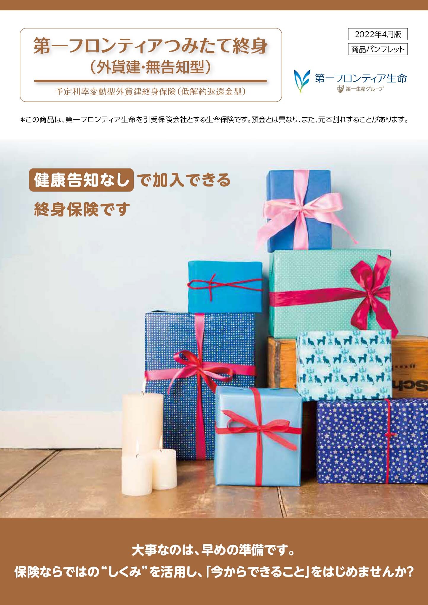 第一フロンティアつみたて終身（外貨建・無告知型）　パンフレット表紙画像